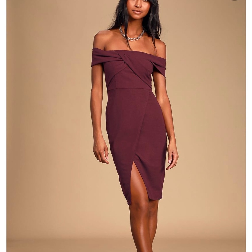 Plum Twist Off Shoulder Dress